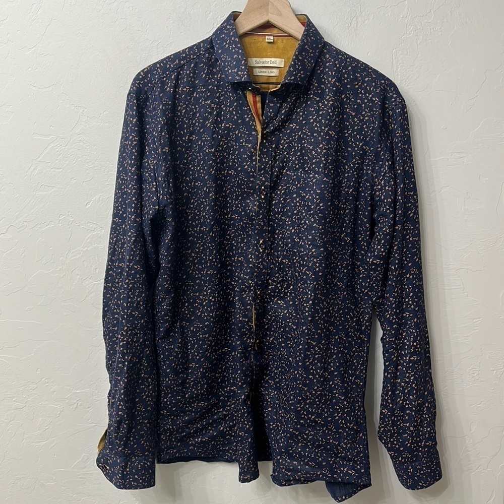 Salvador Dali blue linen buttondown shirt size 40CM.